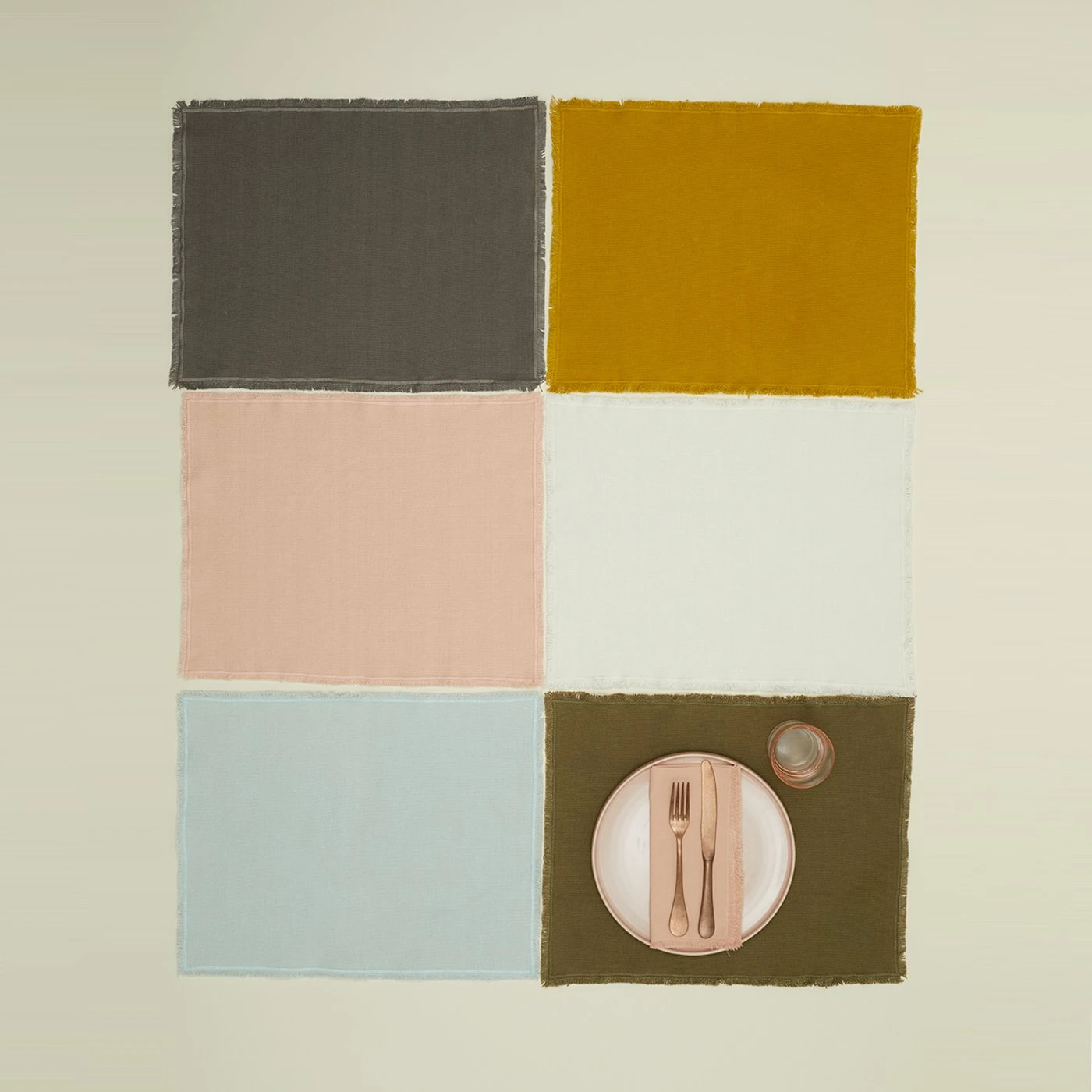 Essential Cotton Placemats, Set Of 4 - Olive 3 Essential Cotton Placemats, Set Of 4 - Olive - Image 3