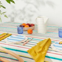 Block Printed Tablecloth - Block Printed Multi Stripe -Home Furnishing Store 2024 Q2 al fresco dining table tablecloth xenia taler plates 09 1