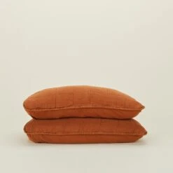 Simple Linen Quilted Shams, Set Of 2 - Terracotta