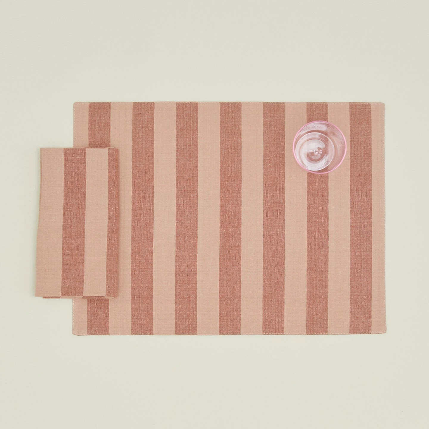 Essential Striped Placemat, Set Of 4 - Blush/Terracotta 2 Essential Striped Placemat, Set Of 4 - Blush/Terracotta - Image 2