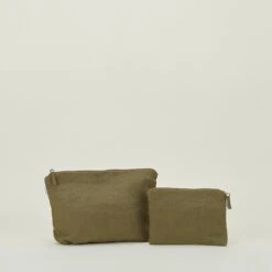 Simple Linen Zipper Pouch - Olive