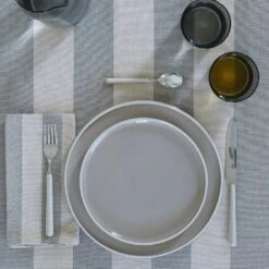 Essential Striped Tablecloth - Light Grey/Dark Grey -Home Furnishing Store essential tablecloth grey striped assorted glassware dinnerware flatware tablecloth 1