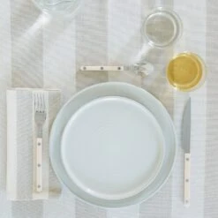 Essential Striped Tablecloth - Ivory/Flax -Home Furnishing Store essential tablecloth ivory striped assorted glassware dinnerware flatware tablecloth 1