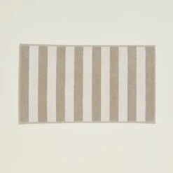 Simple Striped Terry Bath Mat - Ivory/Flax