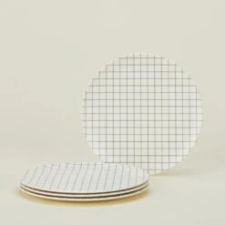 Bamboo Melamine Side Plate, Set Of 4 - Black Grid