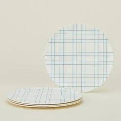 Bamboo Melamine Dinner Plate, Set Of 4 - Blue Plaid