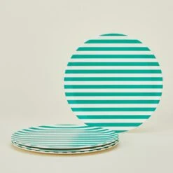Bamboo Melamine Dinner Plate, Set Of 4 - Green Stripe