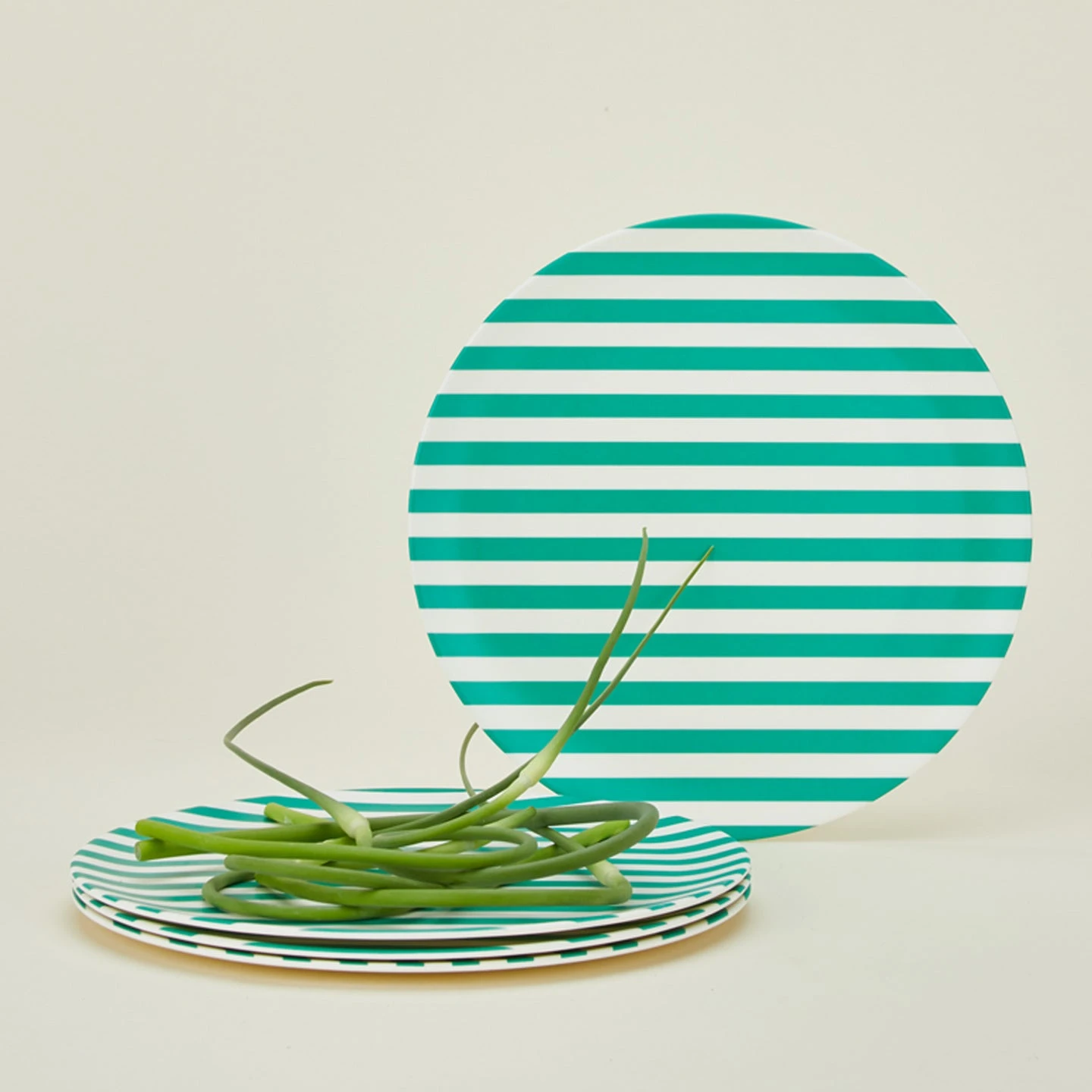 Bamboo Melamine Dinner Plate, Set Of 4 - Green Stripe 2 Bamboo Melamine Dinner Plate, Set Of 4 - Green Stripe - Image 2
