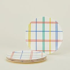 Bamboo Melamine Side Plate, Set Of 4 - Mixed Plaid