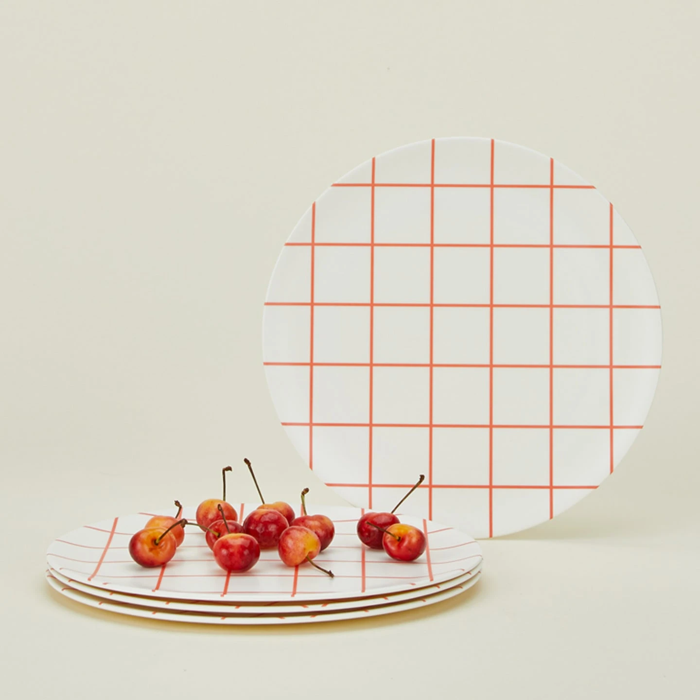 Bamboo Melamine Dinner Plate, Set Of 4 - Red Grid 2 Bamboo Melamine Dinner Plate, Set Of 4 - Red Grid - Image 2